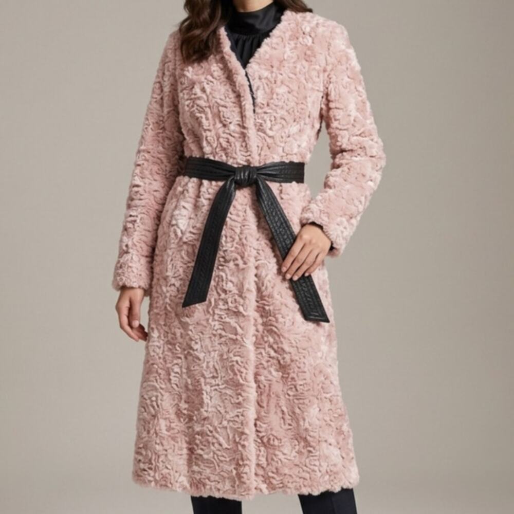 Maison Atia Victoire Faux Curly Lamb Coat Women Sz 2 Pink